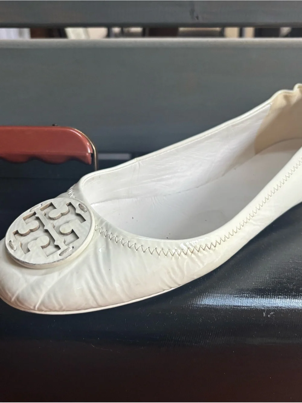 White Ballet Flats with Logo Medallion